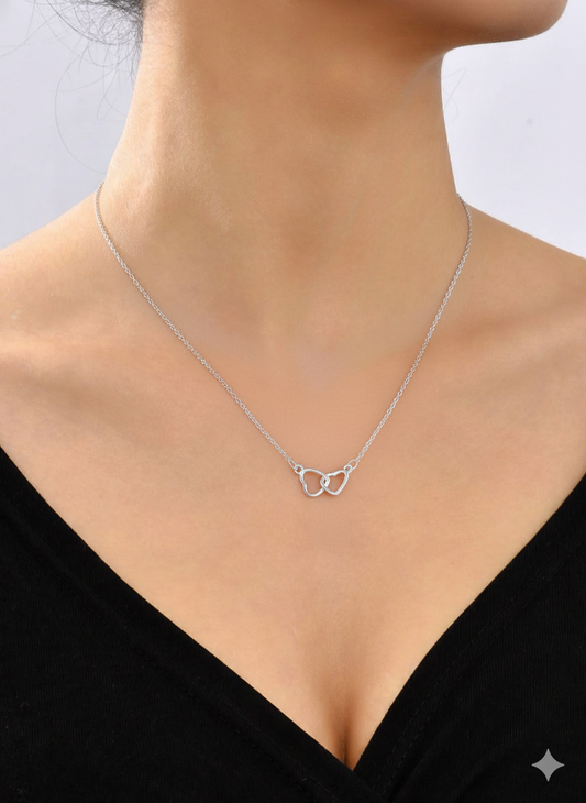 Collar Doble Corazón –  Plata