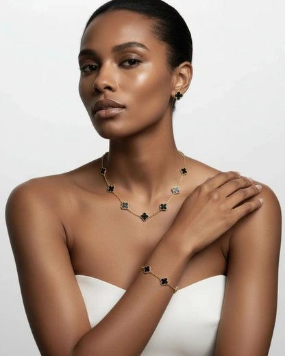 KIT TREBOL PULSERA|COLLAR NEGRO + CAJA REGALO