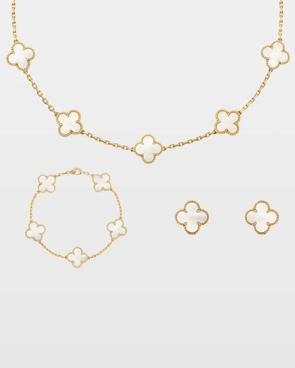 KIT TREBOL COLLAR | PULSERA BLANCO + CAJA REGALO